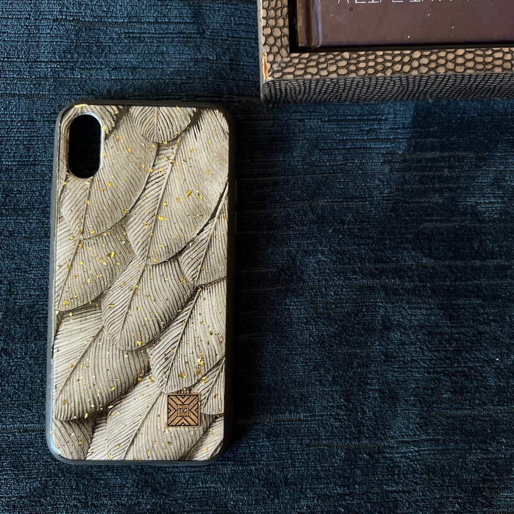 iPhone 7/8 Case Grey Black Feather Print Cover NEW